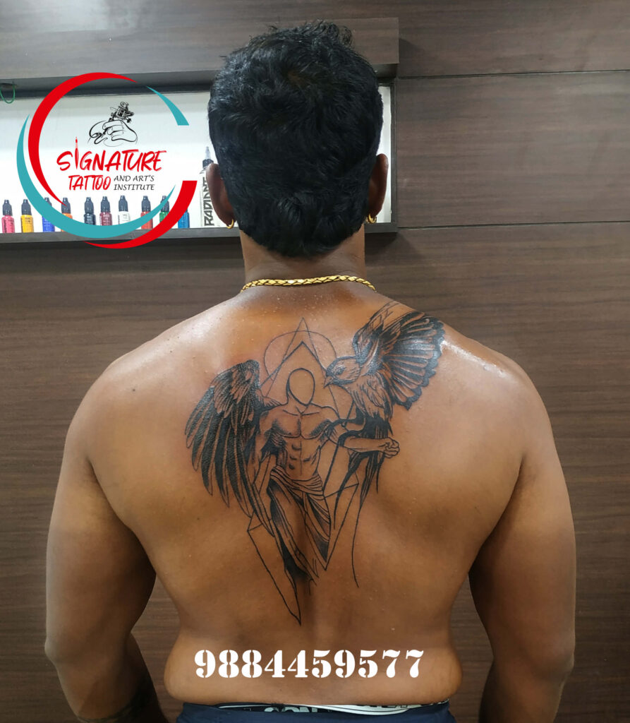 male angel back tattoo