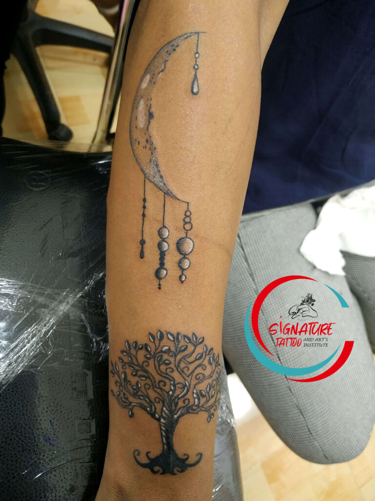 tree and moon tattoo
