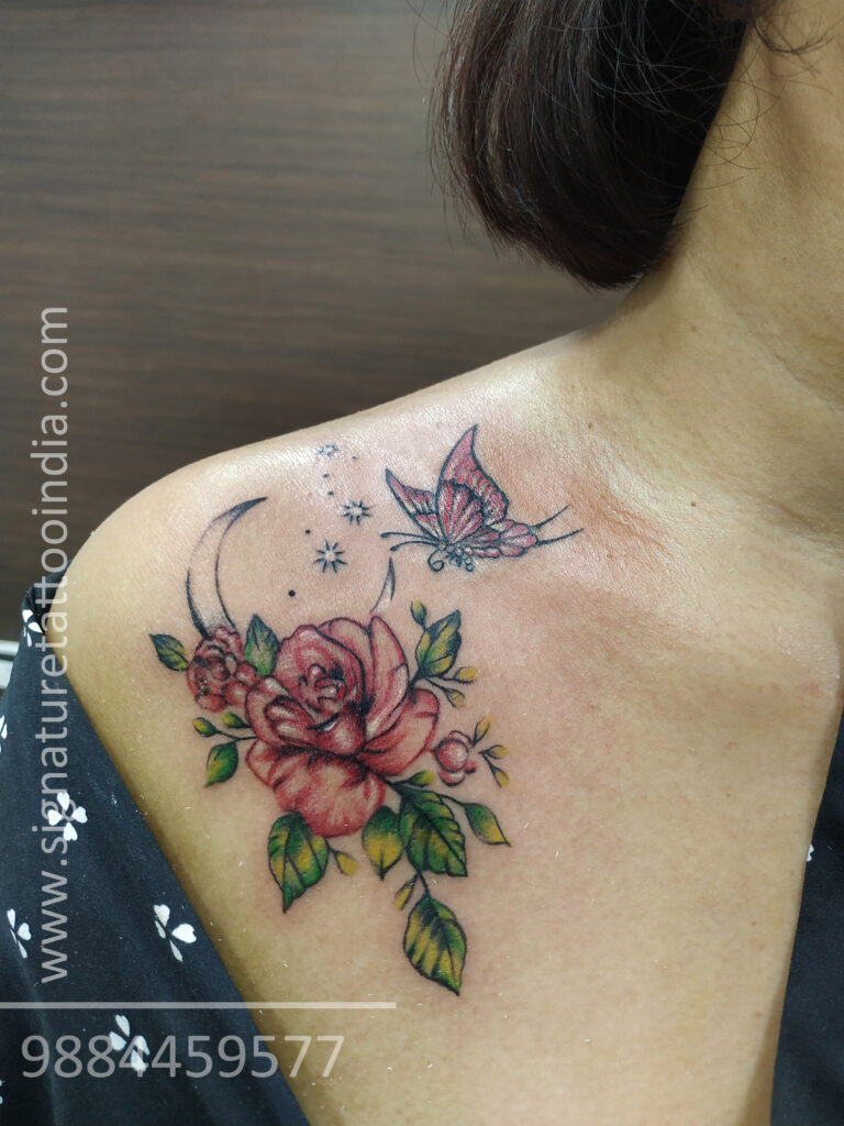 flower with butterfly tattoo